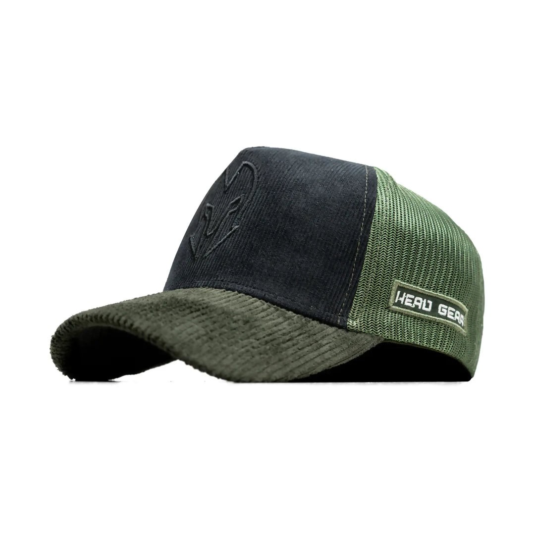 HEAD GEAR BLACK AND OLIVE DUAL TONE TRUCKER CAP