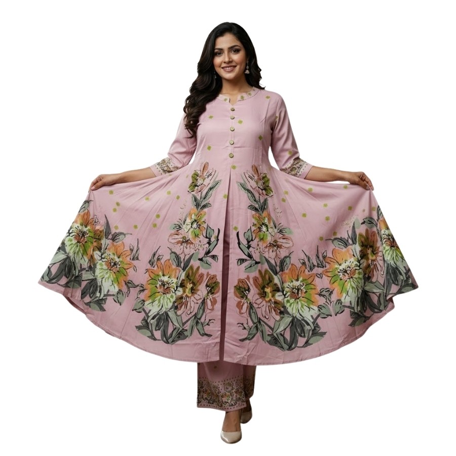 Elegant Floral Long Kurti Set – Premium Cotton Collection